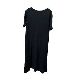 Morgane Le Fay Black Short Sleeve Wool Blend Dress Long Maxi Stretch Lagenlook